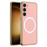 GKK Samsung Galaxy S23 Plus Cover Litchi-mønster Forgyldt Kant MagSafe Pink