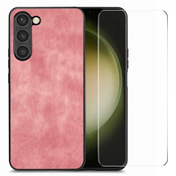 Enkay Samsung Galaxy S23 Plus Cover med Skærmbeskyttelse Lædertekstur Rosa