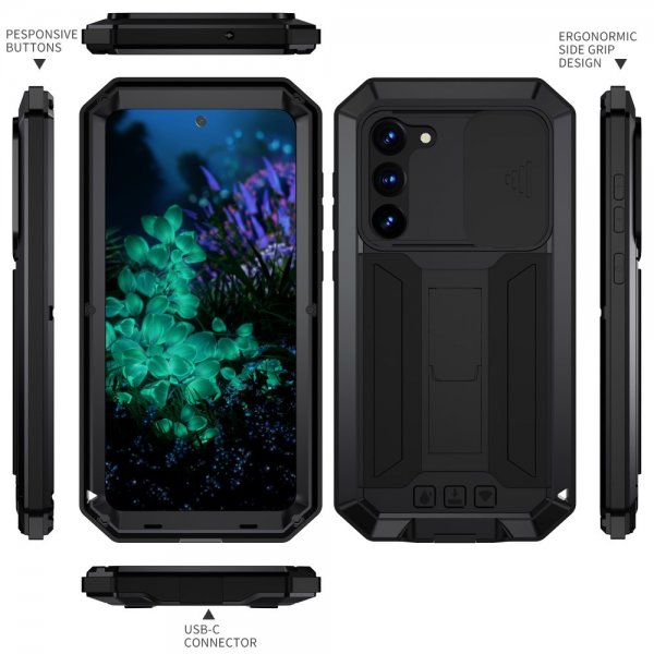 R-JUST Samsung Galaxy S23 Plus Cover Metal Stødsikkert Kamerabeskyttelse Sort