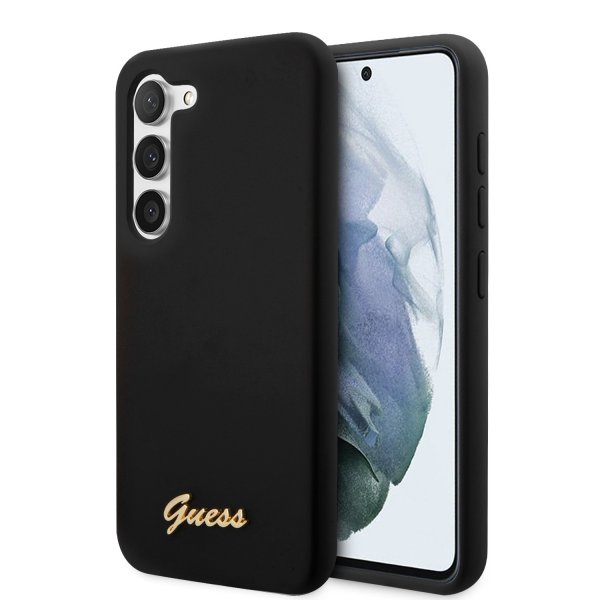 Guess Samsung Galaxy S23 Cover Liquid Silikone Metal Logo Sort