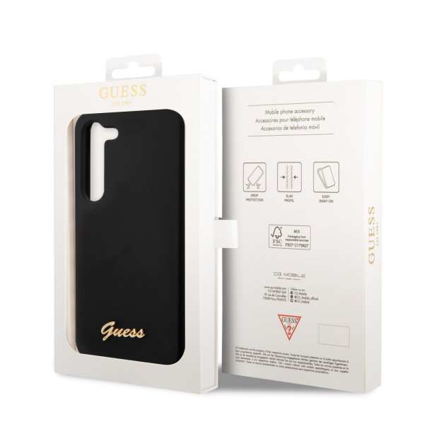 Guess Samsung Galaxy S23 Cover Liquid Silikone Metal Logo Sort