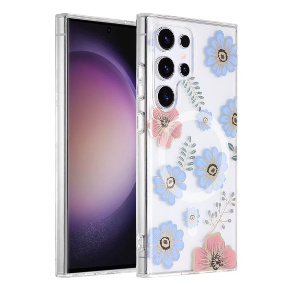 Samsung Galaxy S23 Ultra Cover Blomstermønster MagSafe Rød Blå