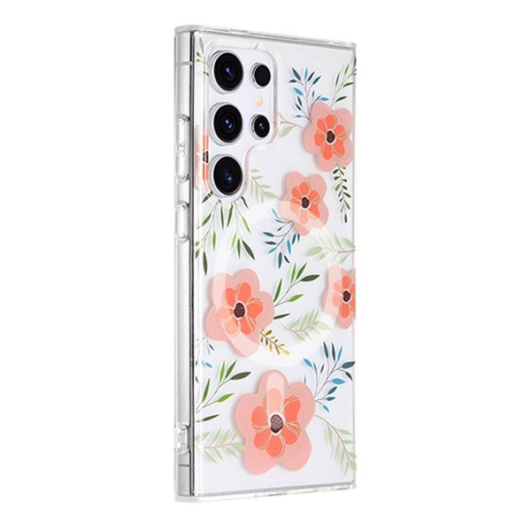 Samsung Galaxy S23 Ultra Cover Blomstret MagSafe Pink