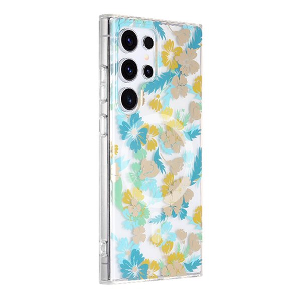 Samsung Galaxy S23 Ultra Cover Blomstermønster MagSafe Turkis