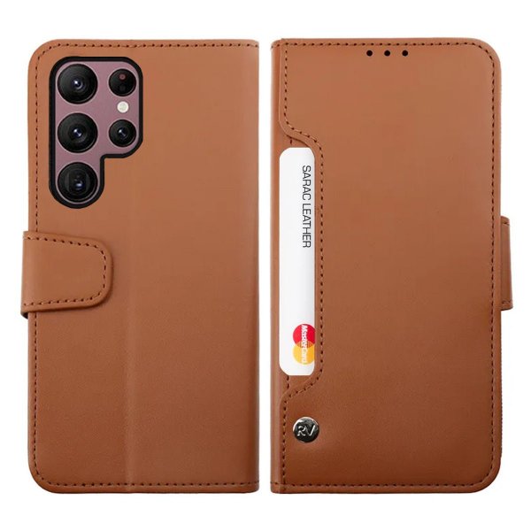 Rvelon Samsung Galaxy S23 Ultra Etui Udfoldeligt Kortfag Brun