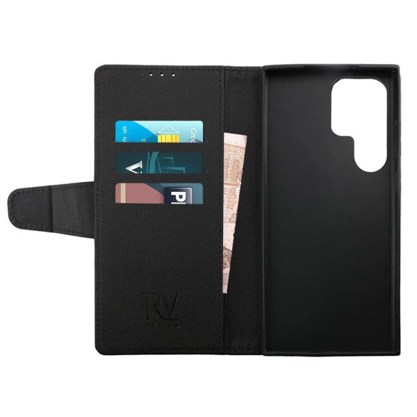 Rvelon Samsung Galaxy S23 Ultra Etui Udklappeligt Kortrum Sort