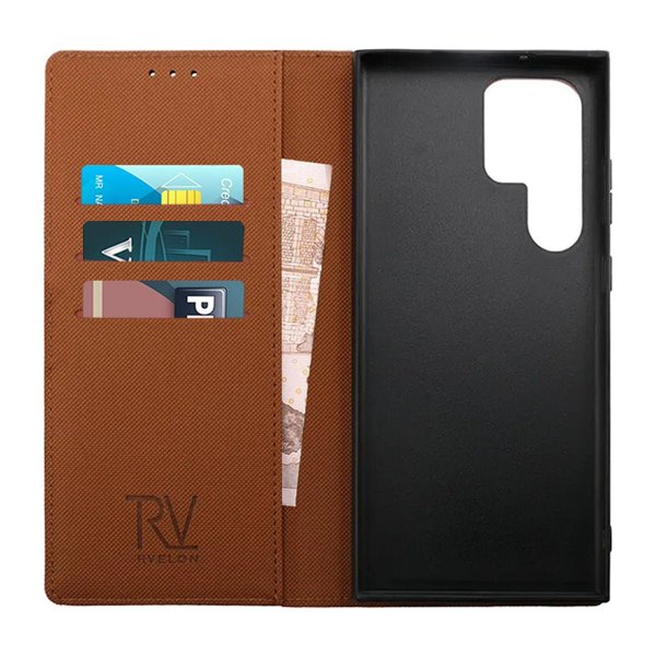 Rvelon Samsung Galaxy S23 Ultra Etui Magnetisk Aftageligt Cover Brun
