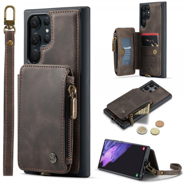 CaseMe Samsung Galaxy S23 Ultra Cover C20 Kortlomme Lynlås Kaffe