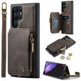 CaseMe Samsung Galaxy S23 Ultra Cover C20 Kortlomme Lynlås Kaffe
