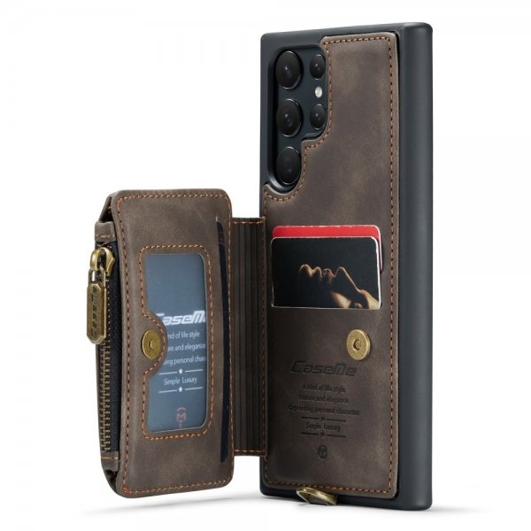 CaseMe Samsung Galaxy S23 Ultra Cover C20 Kortlomme Lynlås Kaffe