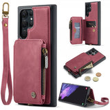 CaseMe Samsung Galaxy S23 Ultra Cover C20 Kortlomme Lynlås Rød