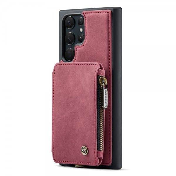 CaseMe Samsung Galaxy S23 Ultra Cover C20 Kortlomme Lynlås Rød