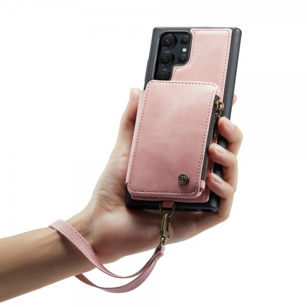 CaseMe Samsung Galaxy S23 Ultra Cover C20 Kortlomme Lynlås Rosa