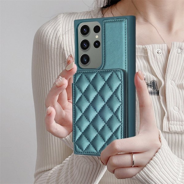 Samsung Galaxy S23 Ultra Cover Kortholder Rombemønster Grøn
