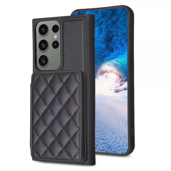 Samsung Galaxy S23 Ultra Cover Kortholder Rombemønster Sort