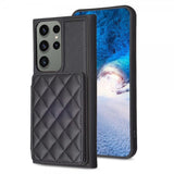 Samsung Galaxy S23 Ultra Cover Kortholder Rombemønster Sort