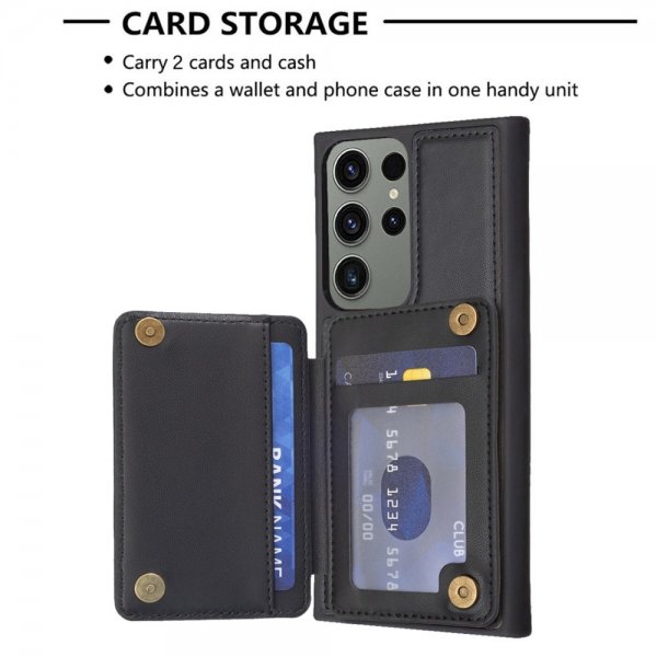 Samsung Galaxy S23 Ultra Cover Kortholder Rombemønster Sort