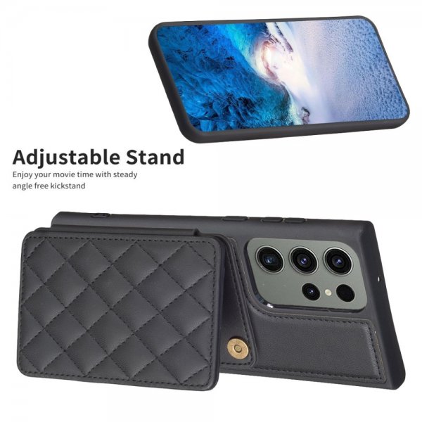 Samsung Galaxy S23 Ultra Cover Kortholder Rombemønster Sort