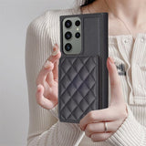 Samsung Galaxy S23 Ultra Cover Kortholder Rombemønster Sort