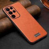 Slidstærkt Samsung Galaxy S23 Ultra Cover Lædertekstur Orange