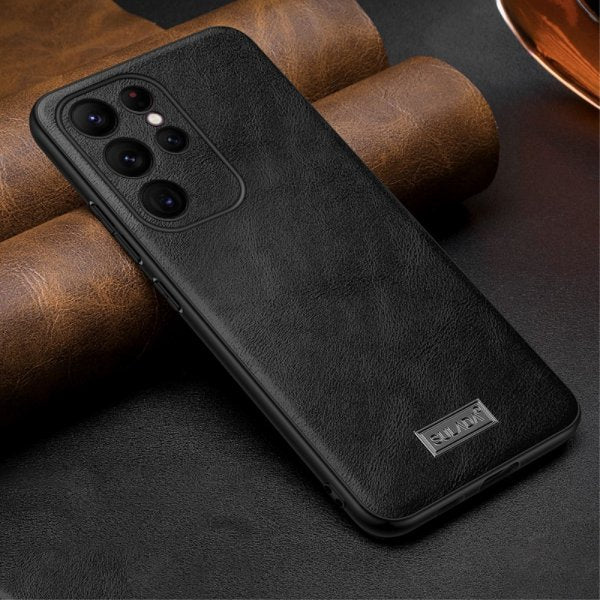 Sulada Samsung Galaxy S23 Ultra Cover Lædertekstur Sort