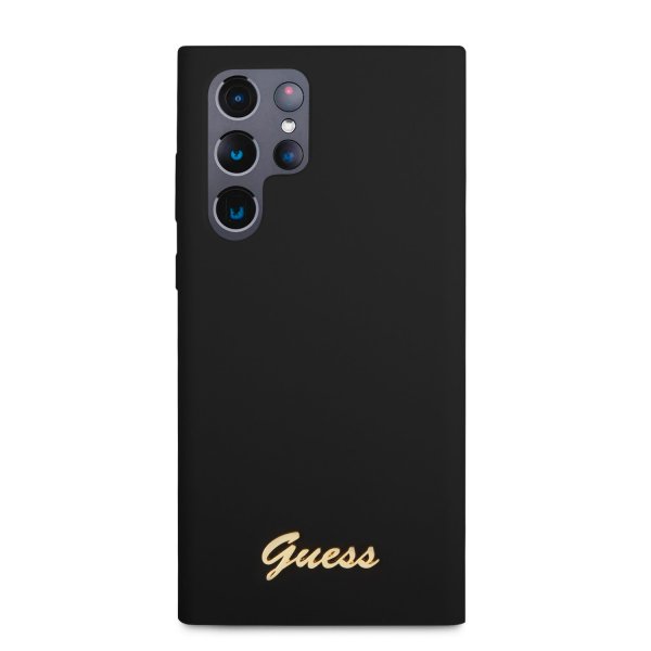 Guess Samsung Galaxy S23 Ultra Cover Flydende Silikone Metal Logo Sort