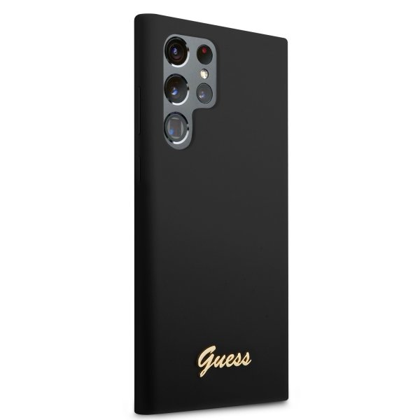 Guess Samsung Galaxy S23 Ultra Cover Flydende Silikone Metal Logo Sort