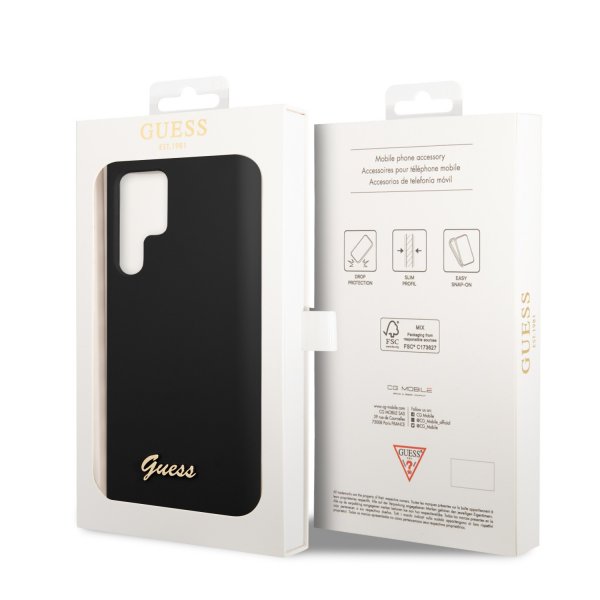 Guess Samsung Galaxy S23 Ultra Cover Flydende Silikone Metal Logo Sort
