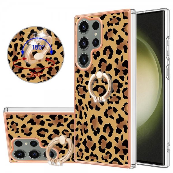 Samsung Galaxy S23 Ultra Cover med Finger Ring Motiv Leopardmønster