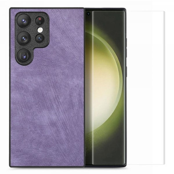 Enkay Samsung Galaxy S23 Ultra Cover med Skærmbeskyttelse Lædertekstur Lilla