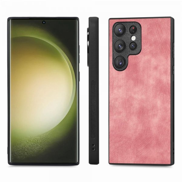 Enkay Samsung Galaxy S23 Ultra Cover med skærmbeskyttelse lædertekstur rosa