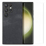 Enkay Samsung Galaxy S23 Ultra Cover med skærmbeskytter i lædertekstur - Sort