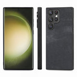 Enkay Samsung Galaxy S23 Ultra Cover med skærmbeskytter i lædertekstur - Sort