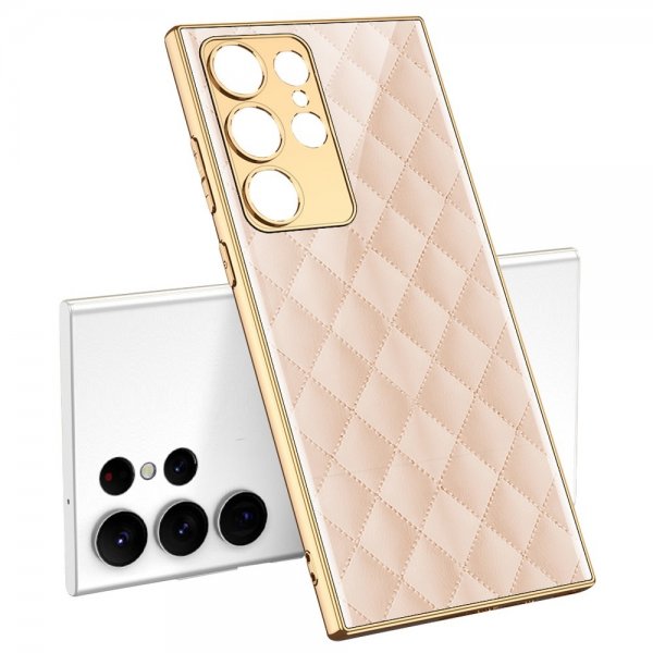 GKK Samsung Galaxy S23 Ultra Cover Mønster Rosa Ruder