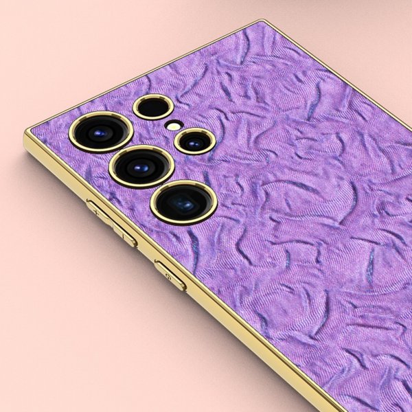 GKK Samsung Galaxy S23 Ultra Cover Stof Belagt Kant Lilla