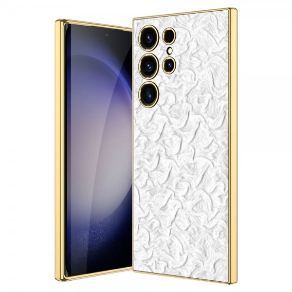 GKK Samsung Galaxy S23 Ultra Cover Stof Belagt Kant Hvid