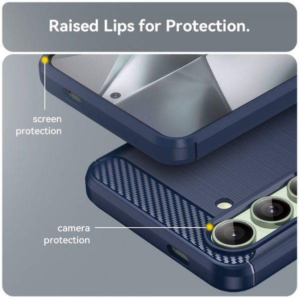 Samsung Galaxy S24 FE Cover Børstet Kulfibertekstur Blå