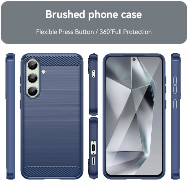 Samsung Galaxy S24 FE Cover Børstet Kulfibertekstur Blå