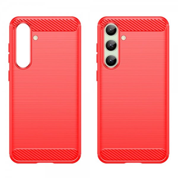 Samsung Galaxy S24 FE Cover Børstet Kulfibertekstur Rød