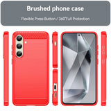 Samsung Galaxy S24 FE Cover Børstet Kulfibertekstur Rød
