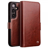 Qialino Samsung Galaxy S24 Etui Ægte læder Kortplads Brun