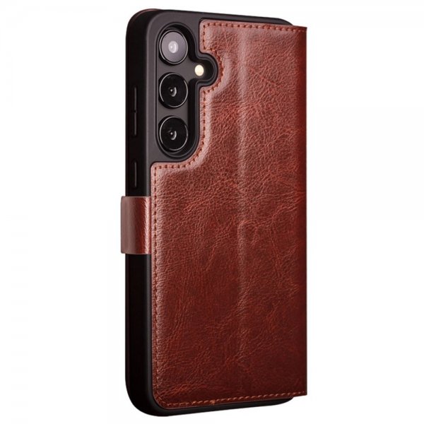 Qialino Samsung Galaxy S24 Etui Ægte læder Kortplads Brun