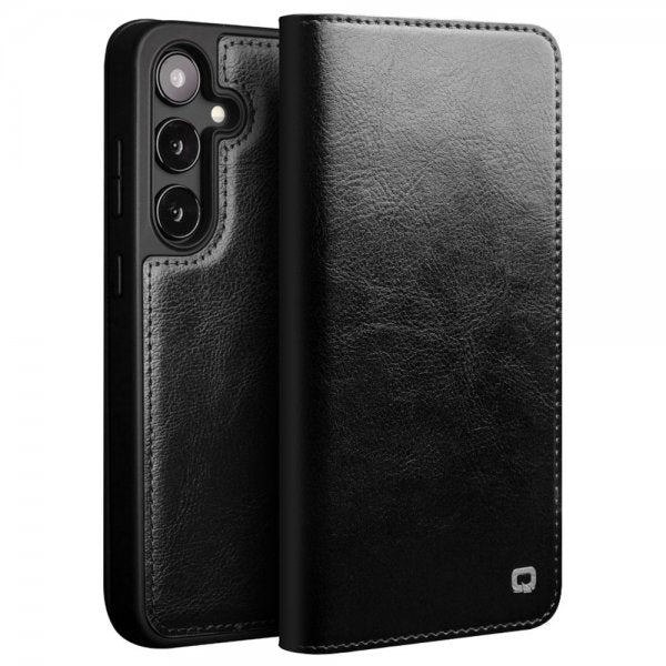 Qialino Samsung Galaxy S24 Plus Cover Ægte Læder Kortlomme Sort