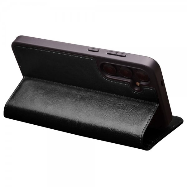 Qialino Samsung Galaxy S24 Plus Cover Ægte Læder Kortlomme Sort
