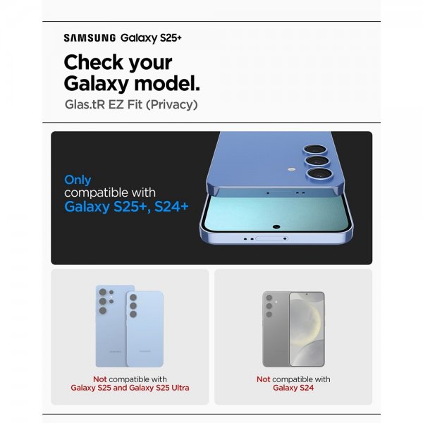 Spigen Samsung Galaxy S24 Plus/Galaxy S25 Plus Skærmbeskyttelse GLAS.tR EZ Fit Privacy 2-pak