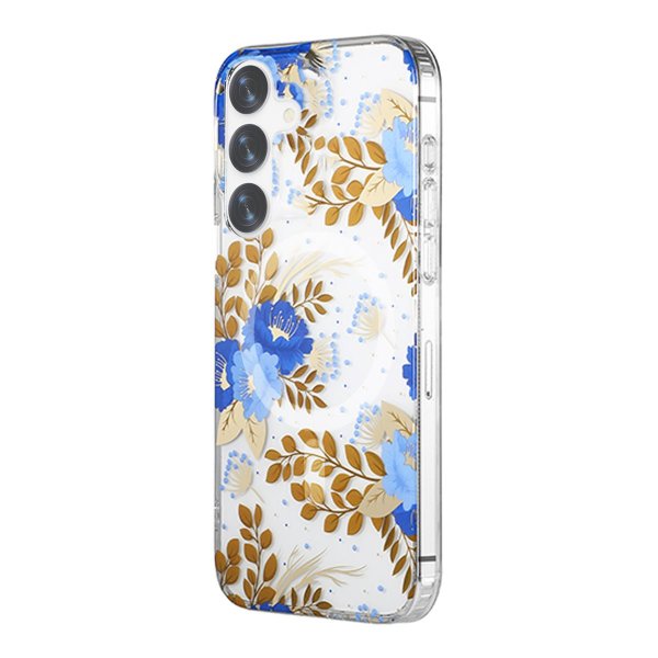 Samsung Galaxy S24 Plus Cover Blomstermønster MagSafe Blå Guld