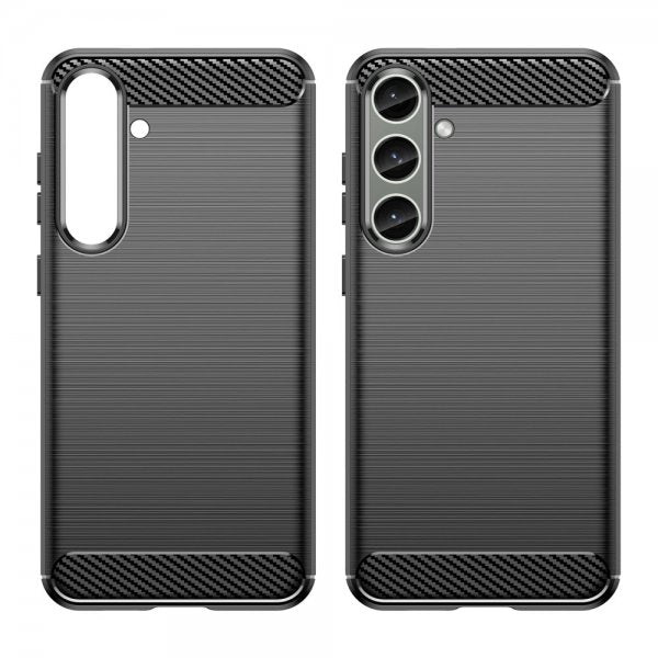 Samsung Galaxy S24 Plus Cover Børstet Kulfibertekstur Sort