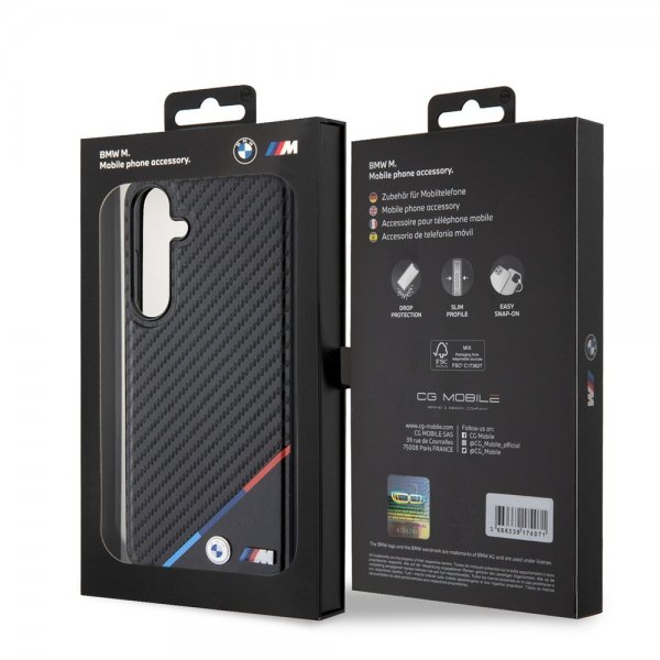 BMW Samsung Galaxy S24 Plus Cover Carbon Tricolor Stripe MagSafe Sort
