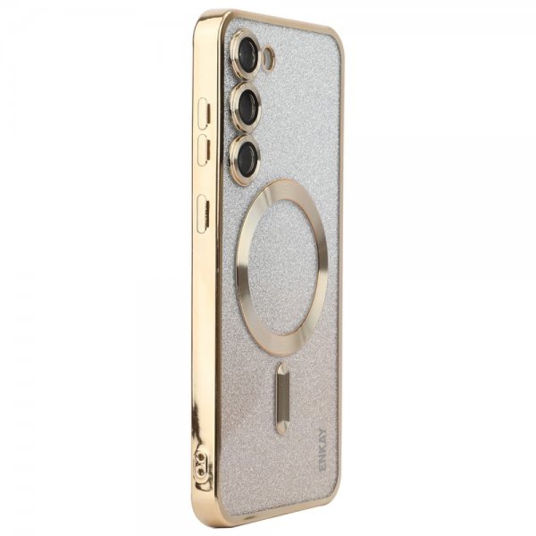 Enkay Samsung Galaxy S24 Plus Cover Forgyldt Kant Glimmer MagSafe Guld