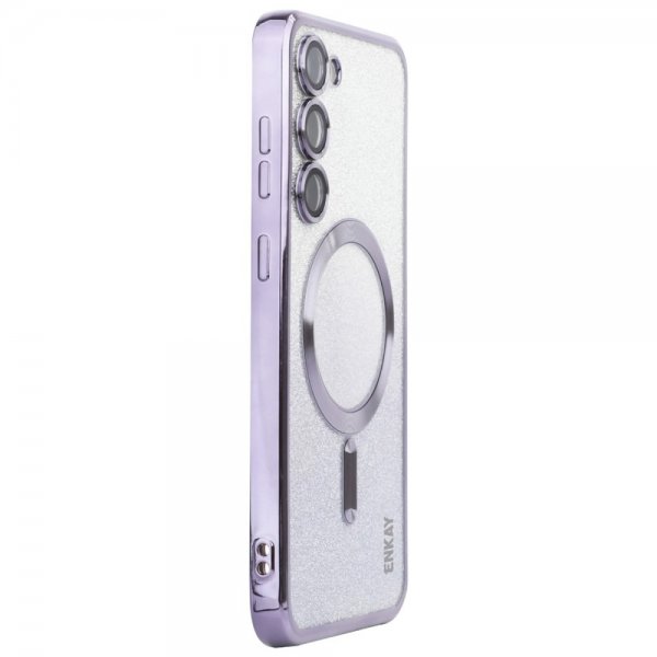 Enkay Samsung Galaxy S24 Plus Cover Forgyldt Kant Glitter MagSafe Lilla